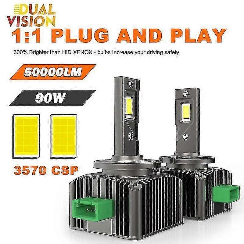 -d3s Led Canbus Headlights Xenon Hid D1s D2s D2h D1r D3r Turbo Led 50000lm 6000k White 90w High Low Beam Plug And Play 12v Auto