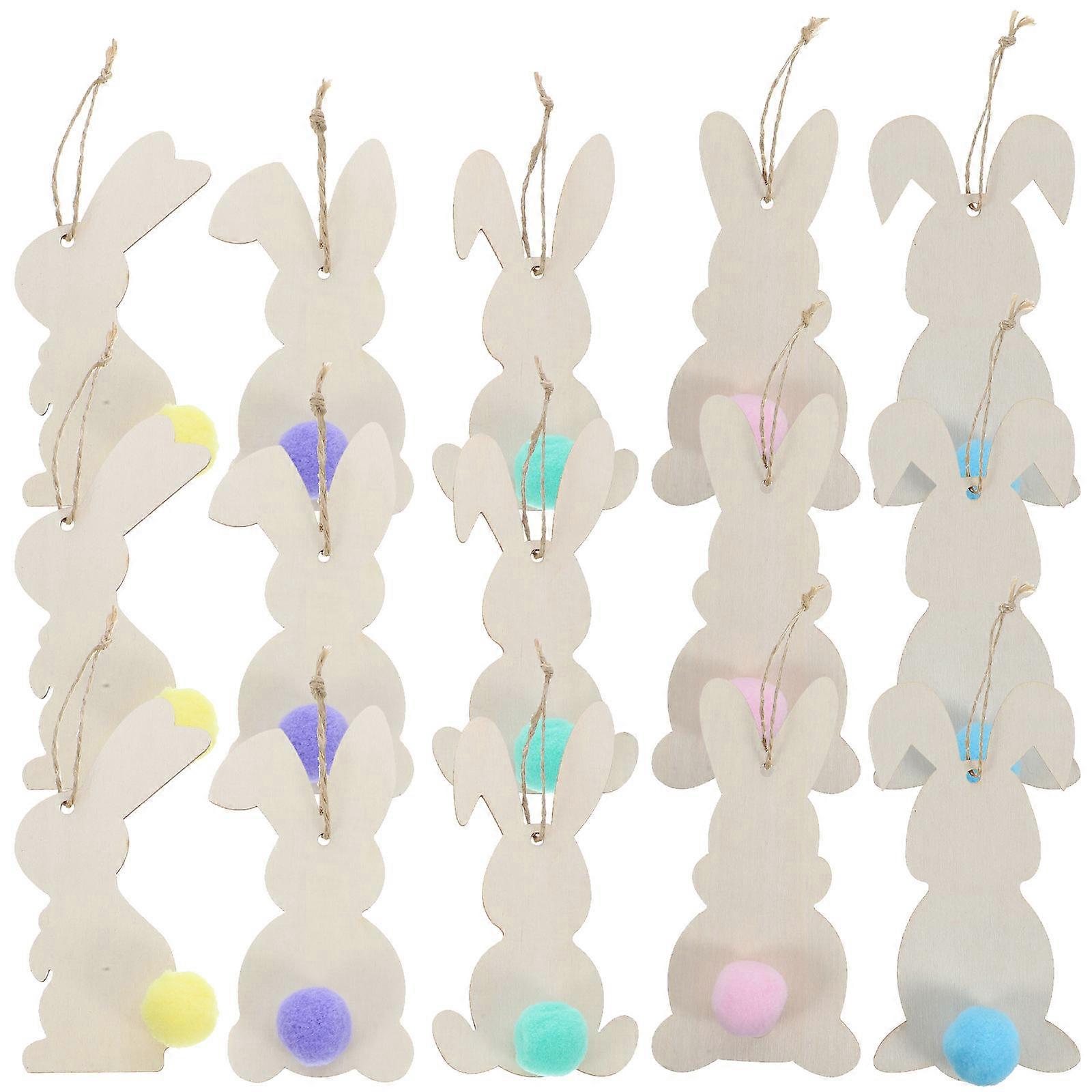 Easter Wooden Bunny Cutout DIY Set with Fuzzy Balls for Creative Handicrafts 1Set