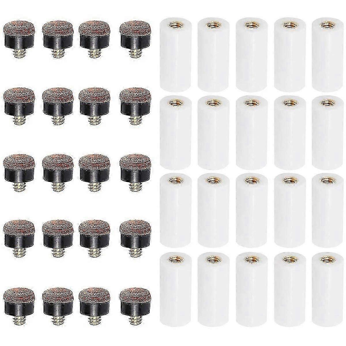 Pool cue stick ferrules and tips for 12mm billiard cues - 20 sets replacement with screw-on attachment