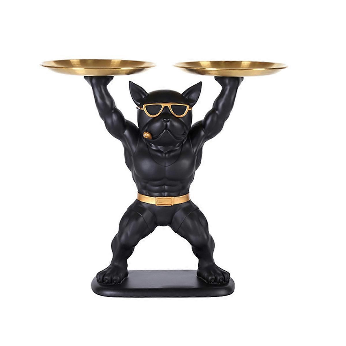 Desk Keys Holder Tray Bulldog Statue Table Tray Ornament Storage A
