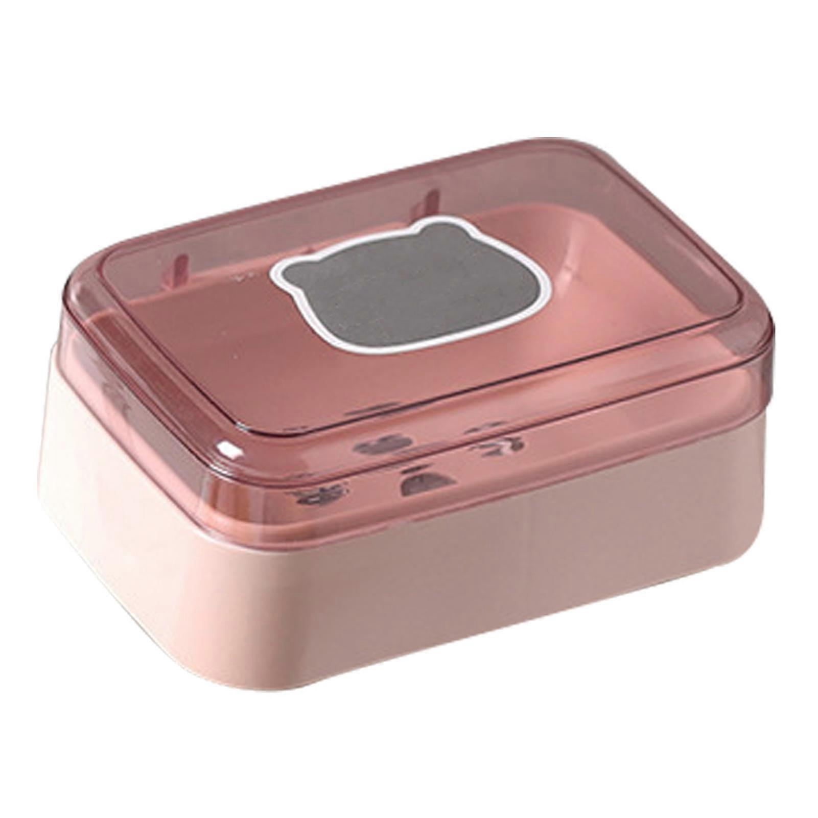 Portable Drainable Soap Box with Cover Pink