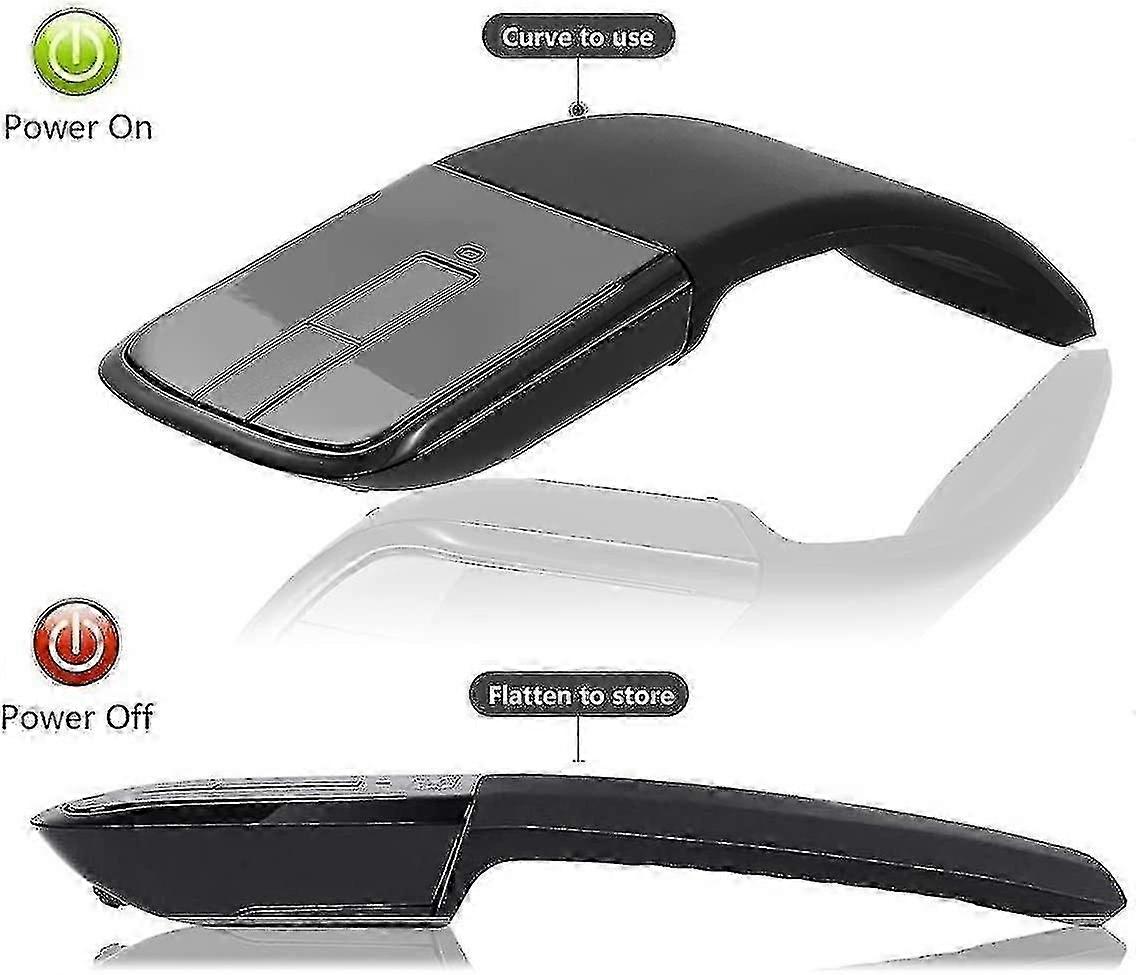 Mini Wireless Mouse Folding Arc Touch Mouse 2.4ghz Optical Computer Mouse Usb Receiver(black)