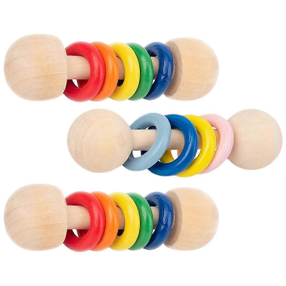 Baby Rattles Set Handheld for Children Playtime Assorted Color and Made of Wood 3Pcs