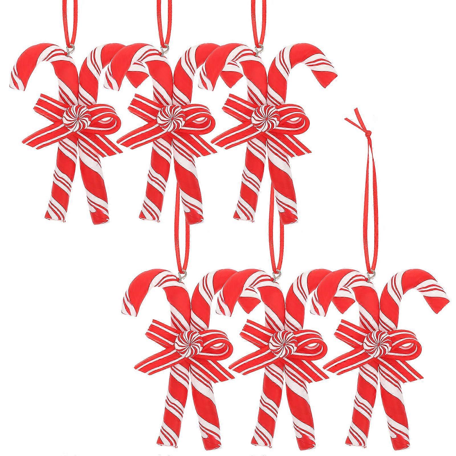 Polymer Clay Cane Ornament for Tree Hanging Decor 4Pcs Red Set