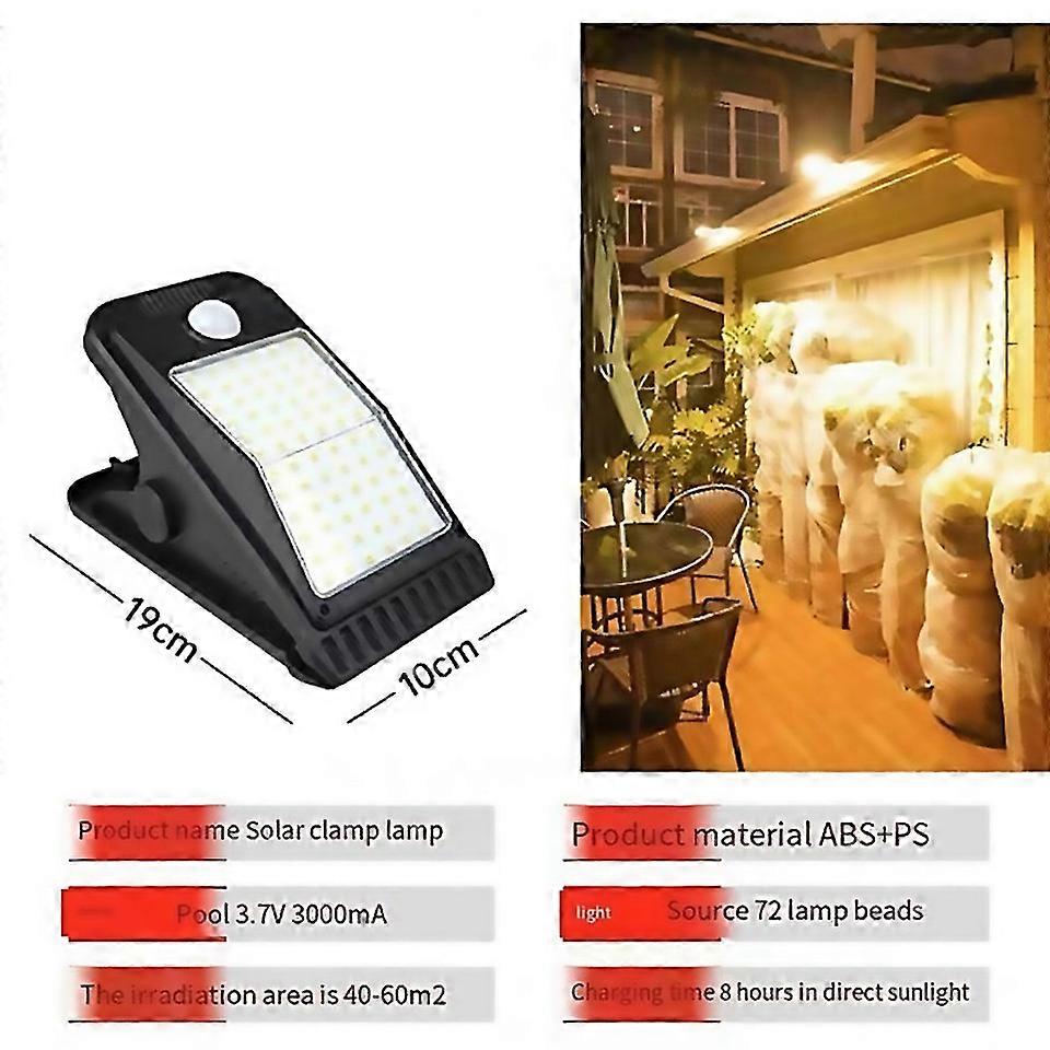 For 72led Solar Clip Light Ip65 Waterproof Human Body Sensor