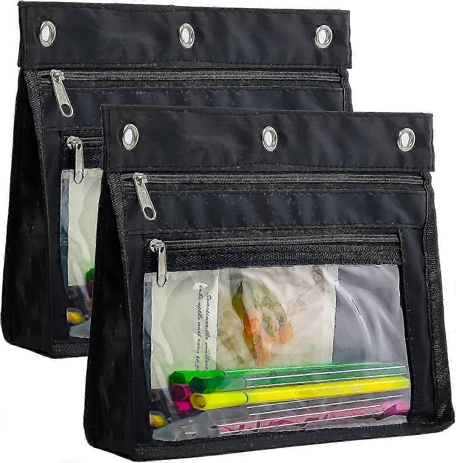 Expandable Pencil Pouch for 3 Ring Binder, 2 Pack Large Capacity Pencil Pouch with Zipper, Three Ring Clear Binder Pencil Case Suitable for School and