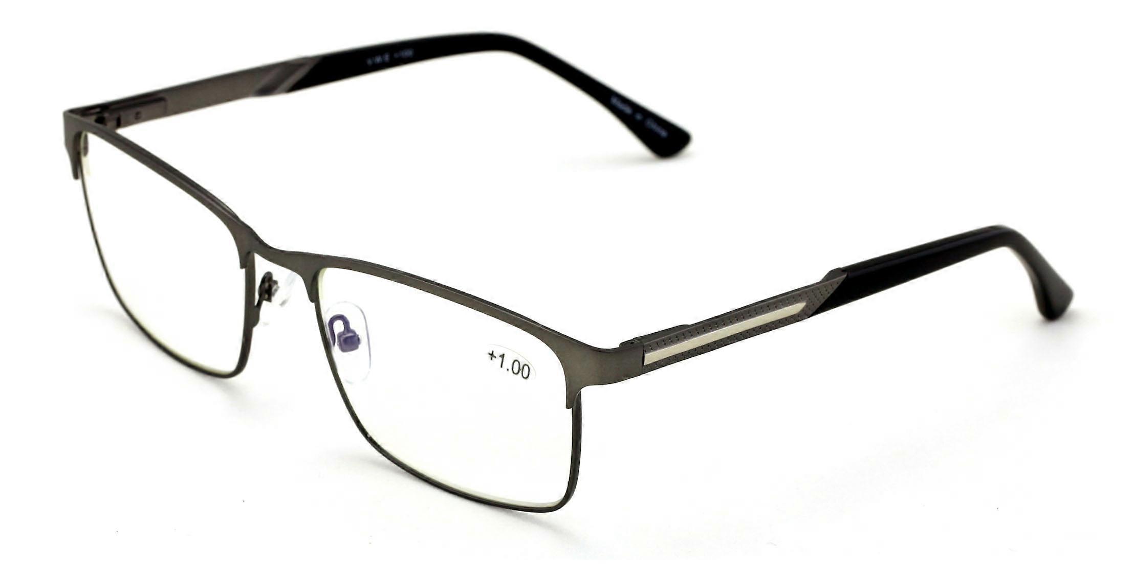 Men Rectangular Stainless Steel Reading Glasses Anti Blue Ray Lens - Computer Reader - Wide Fitment
