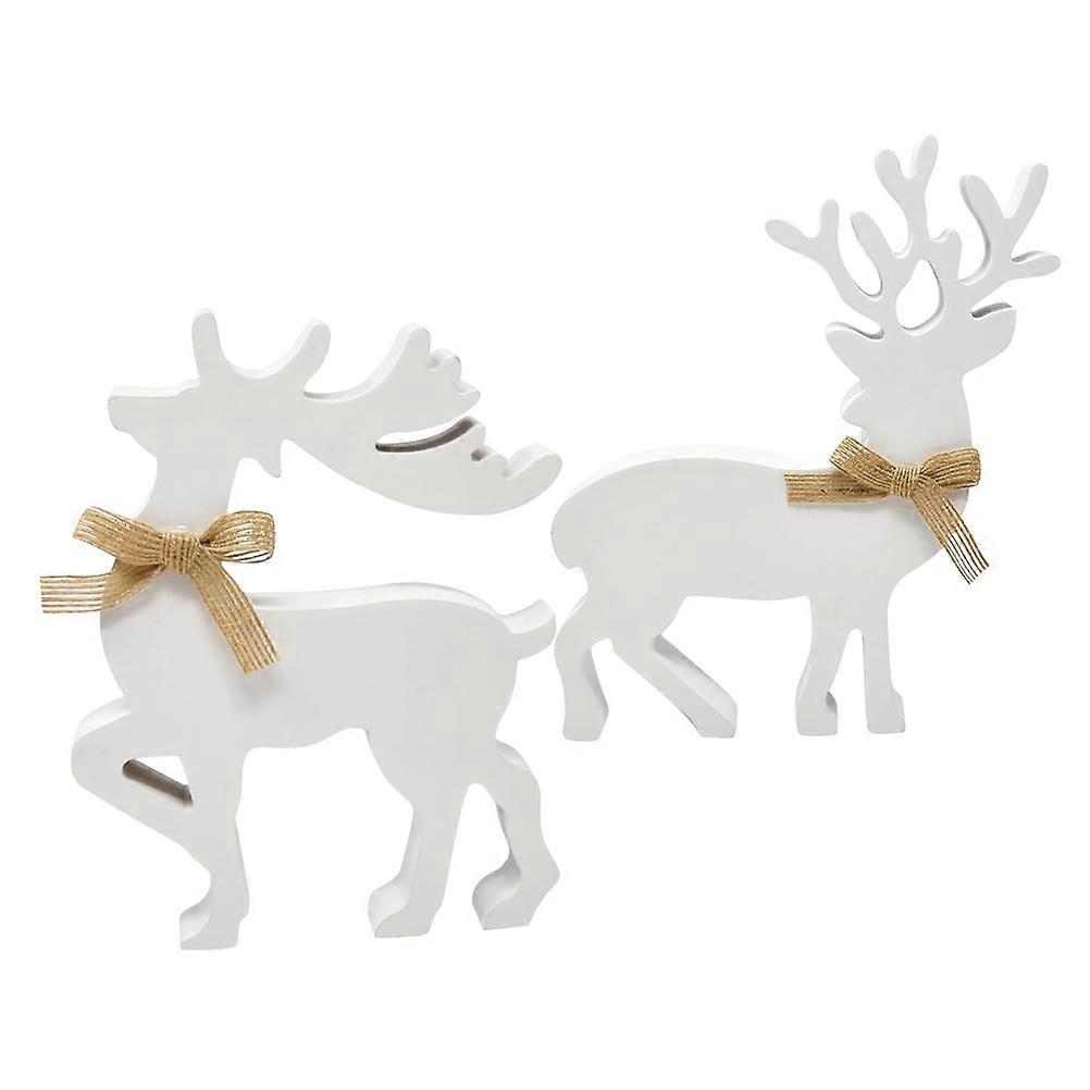White Wood Reindeer for Rustic Holiday Decor 8Pcs Set