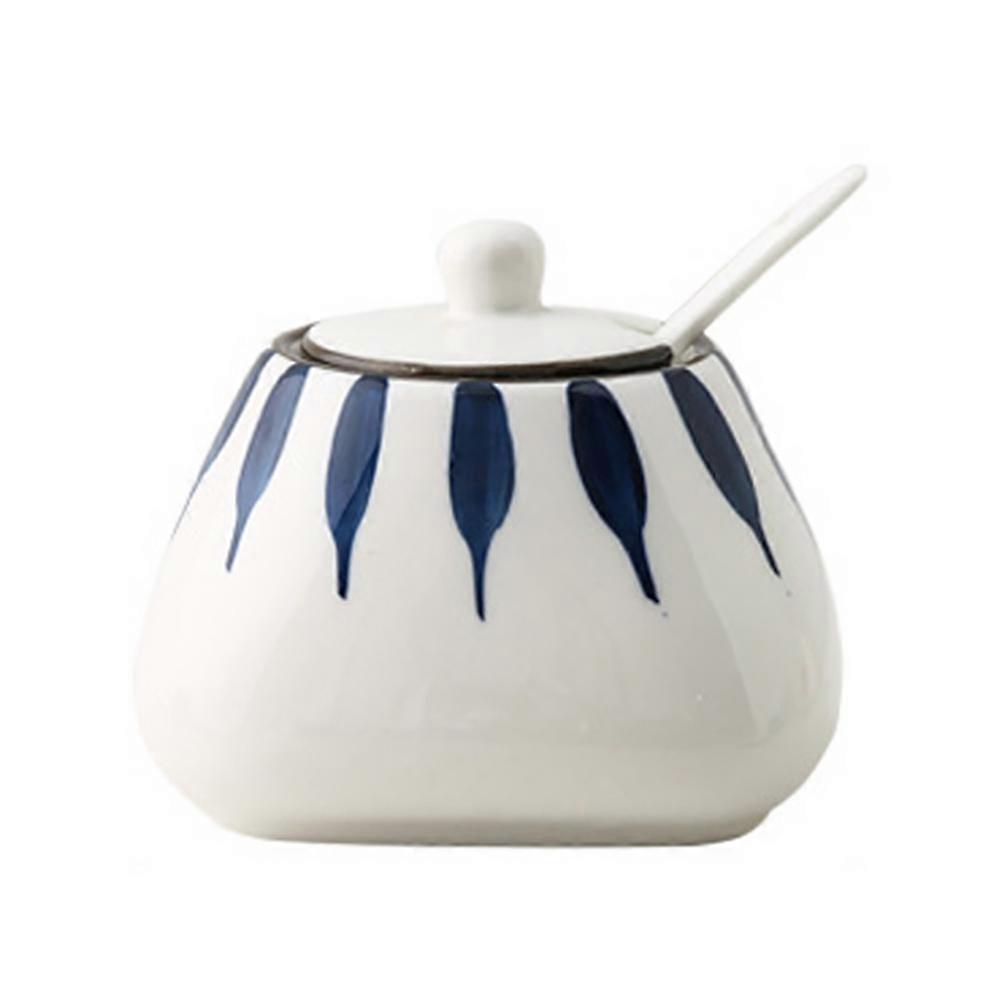 Ceramic Jar For Salt Condiment Storage Retro Style Convenient Spoon Placement 1 Set 9.8x9.8x8 Cm