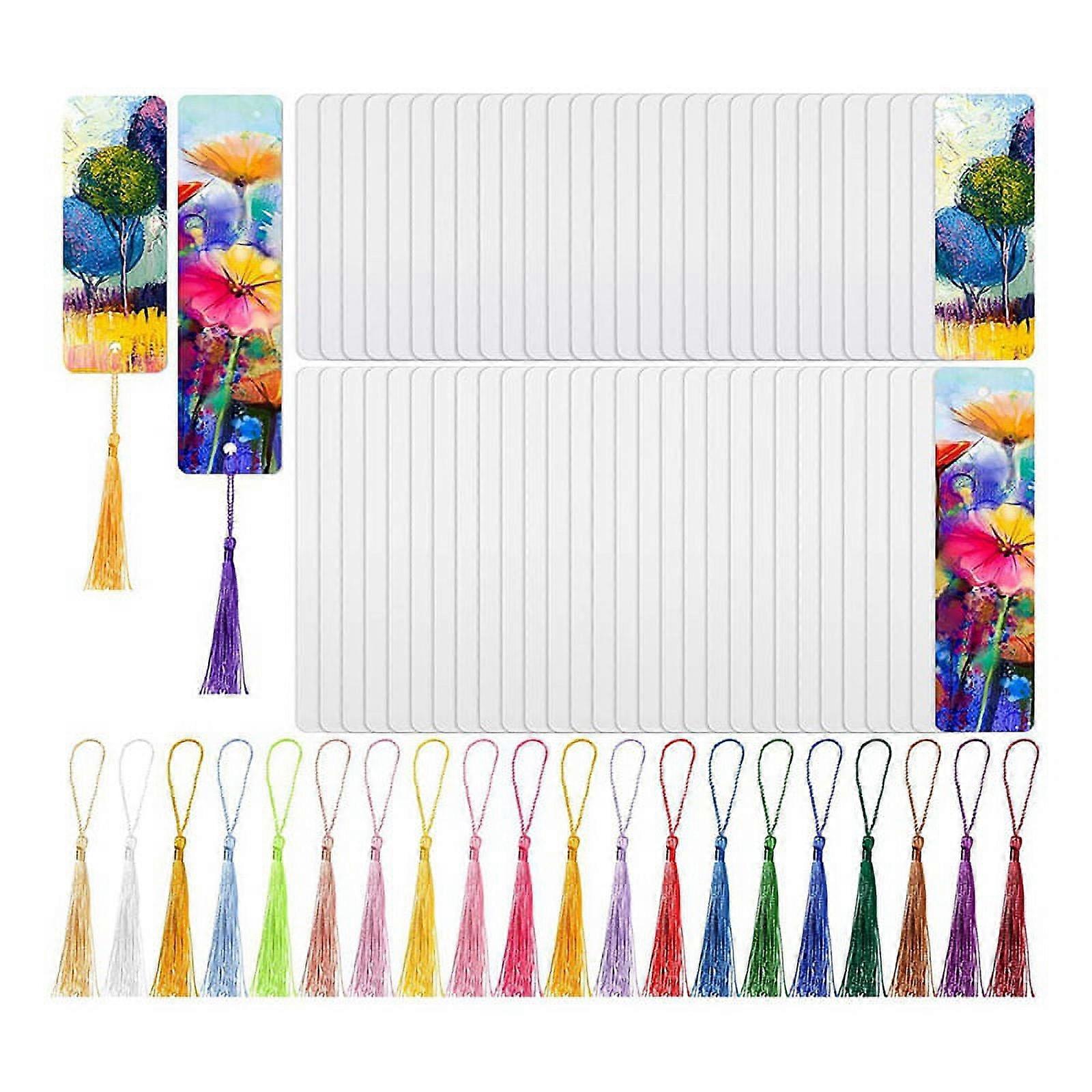 35 Pieces Sublimation Blank Bookmark, Heat Transfer Sublimation Bookmarks with Hole and 35 Pcs Colorful Tassels