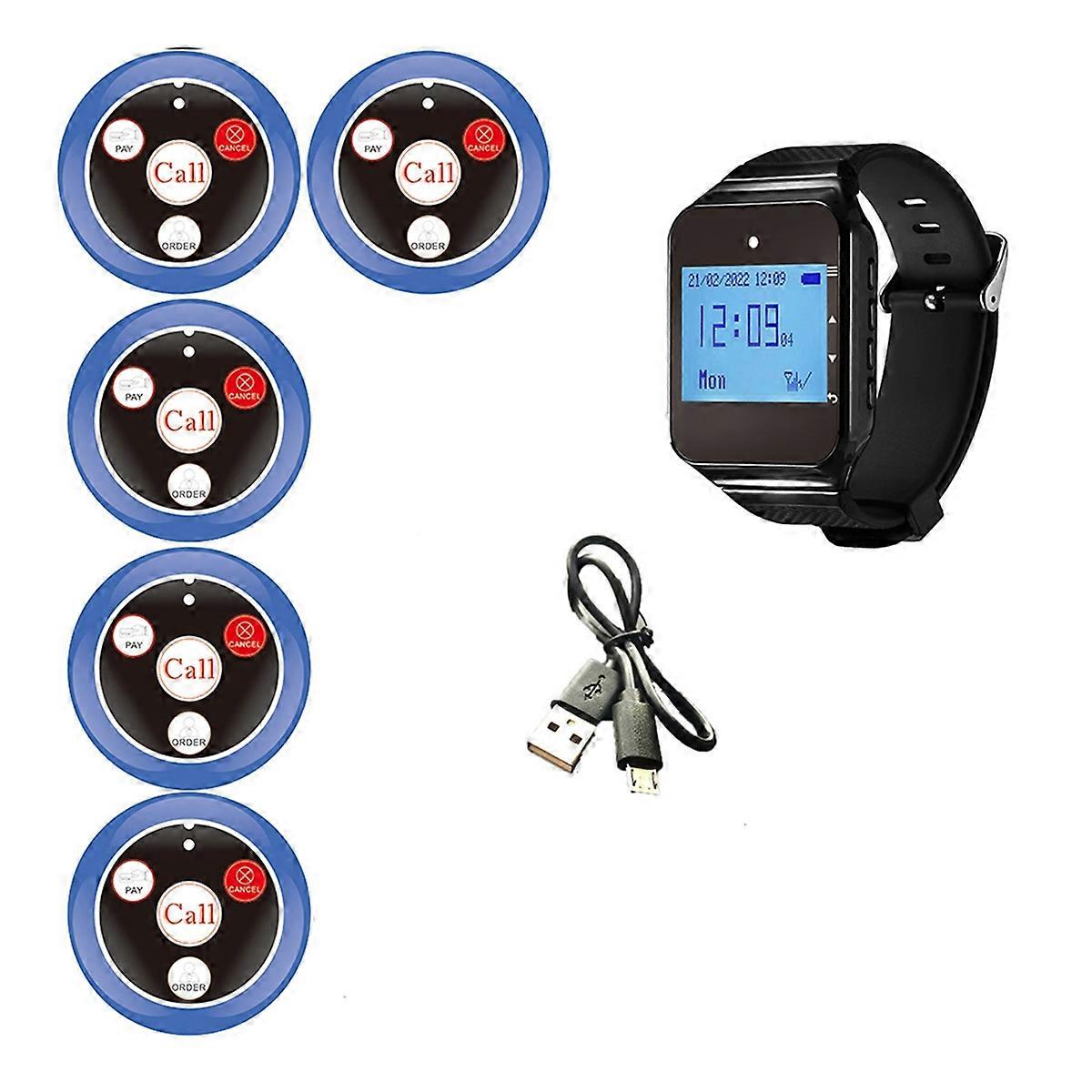 Wireless Restaurant Pager Calling System with Watch Call Button Blue