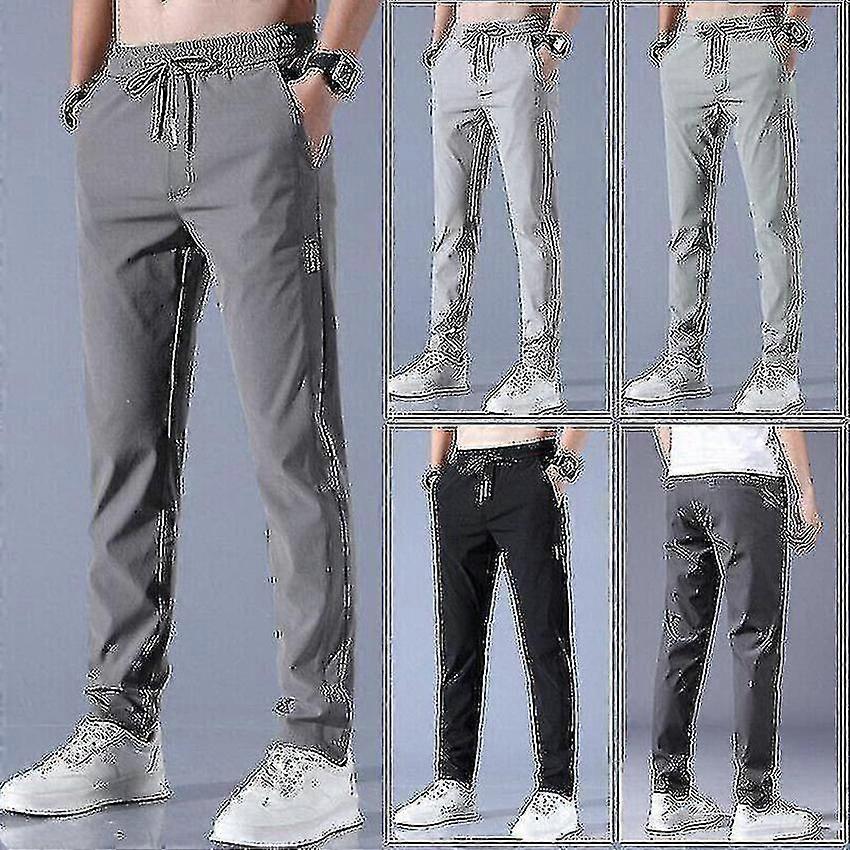 Calças elásticas de secagem rápida para homens, calças casuais de negócios com cintura elástica alta