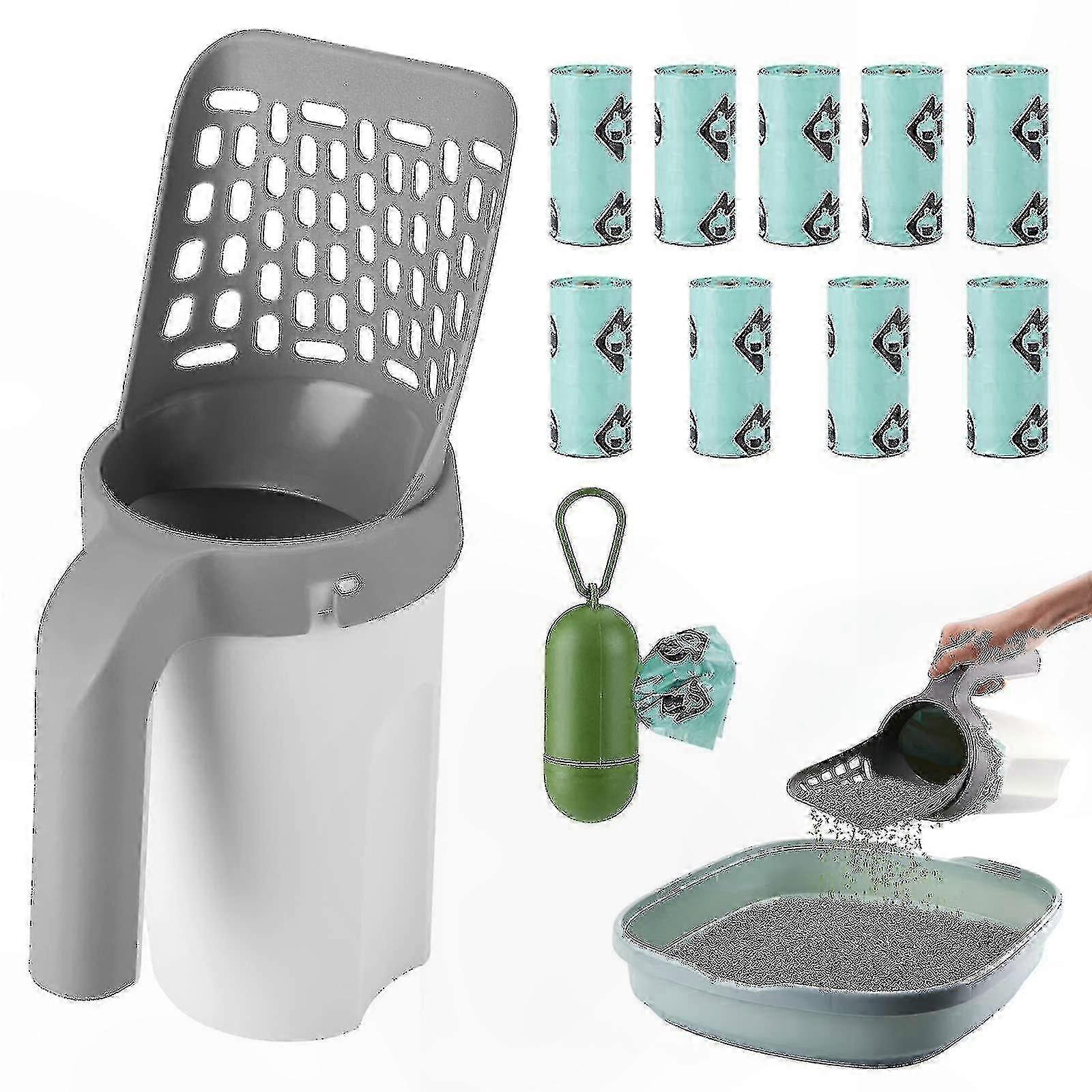 Upgraded Cat Litter Scoop with Holder, Bag, and Waste Can for Easy Cleanup