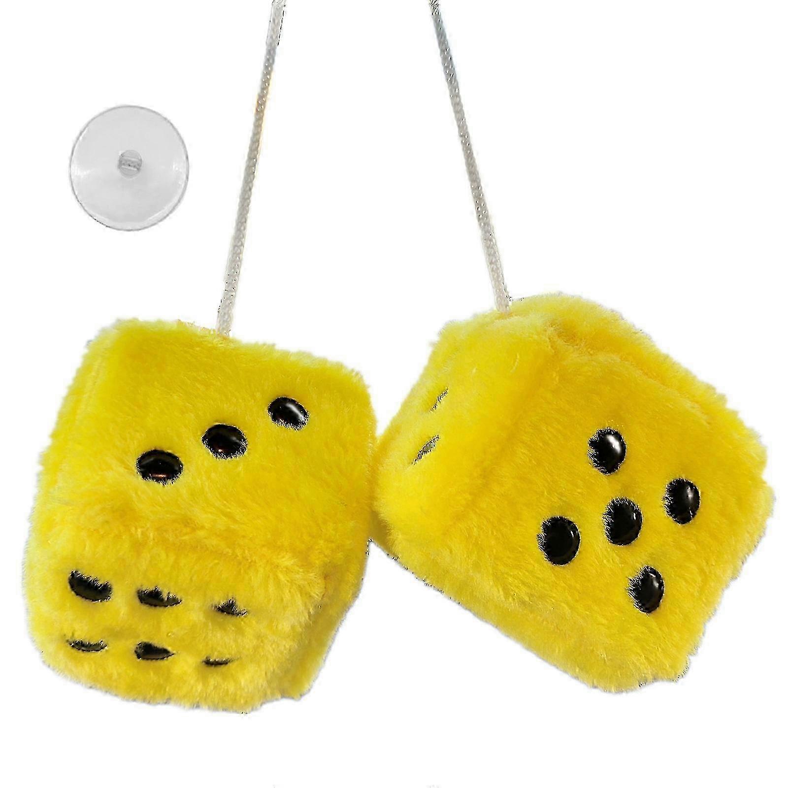 Car Mirrior Hanging Fluffy- Furry Dice 7.5cm Car Hanging Furry Dice Pair of Retro Square Hanging Plush Dice with Dots