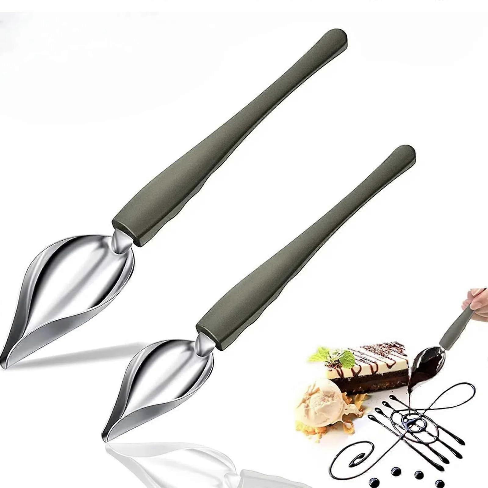 Professional Culinary Precision Drawing Decorating Spoon Set 2Piece Stainless Steel Drizzle Spoons Plating Spoon