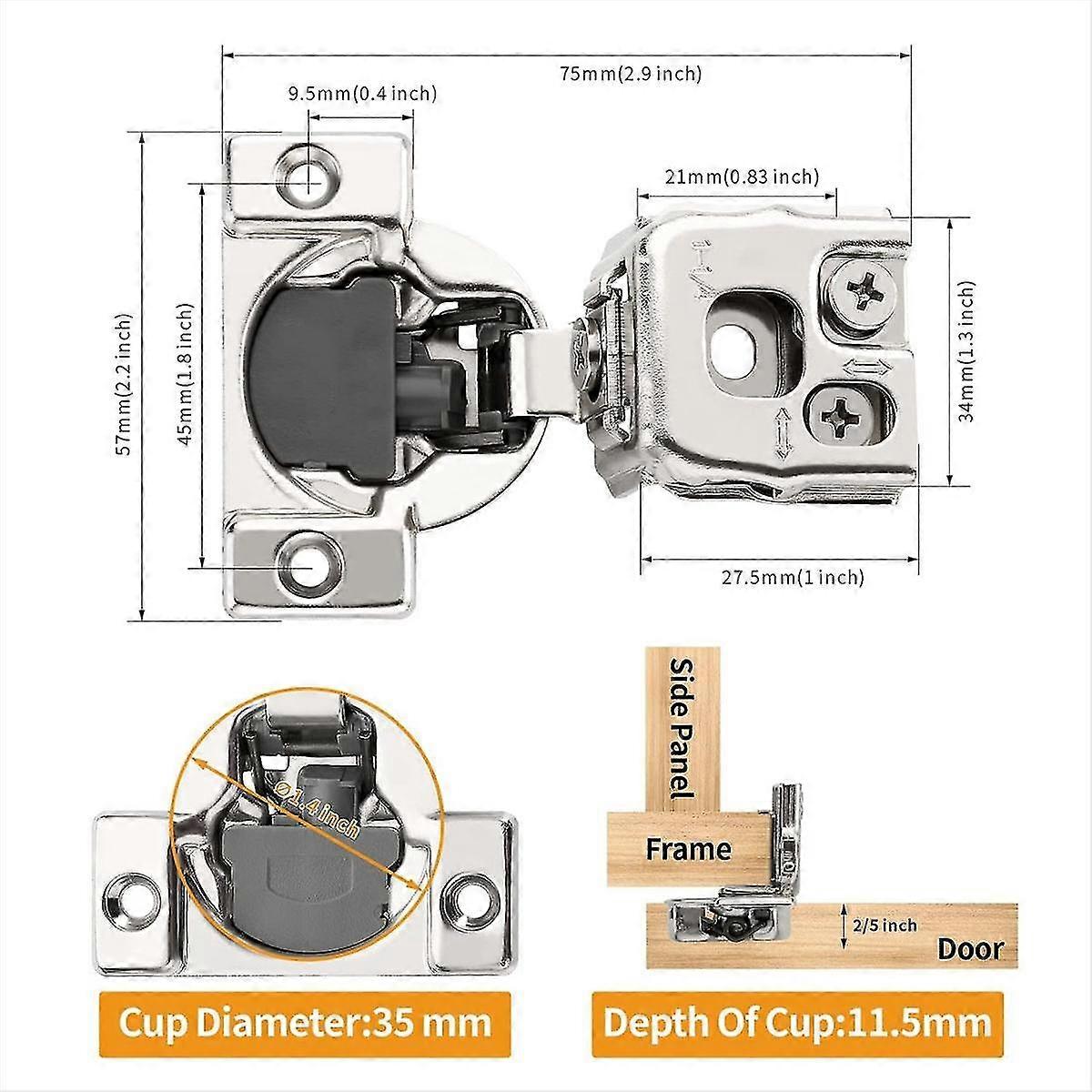 25-26 10 Pack 1-1/4 Inch 3D Overlay Soft Close Concealed Hinges for Face Frame Door, Control Closing Spee