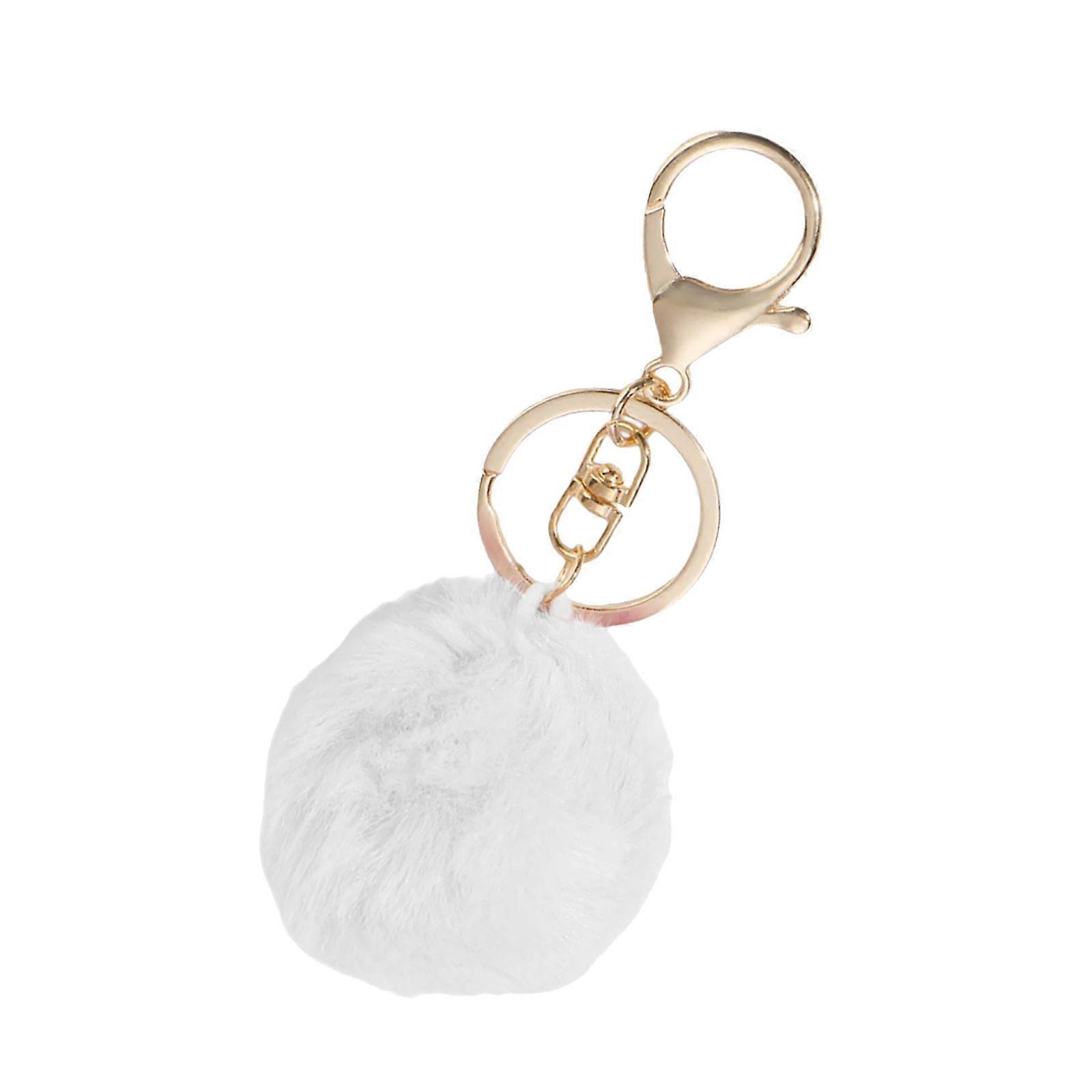 Artistic Handmade Keychain Decorations With Plush Polyester Balls Keyring Adornment For Craft Enthusiasts  White