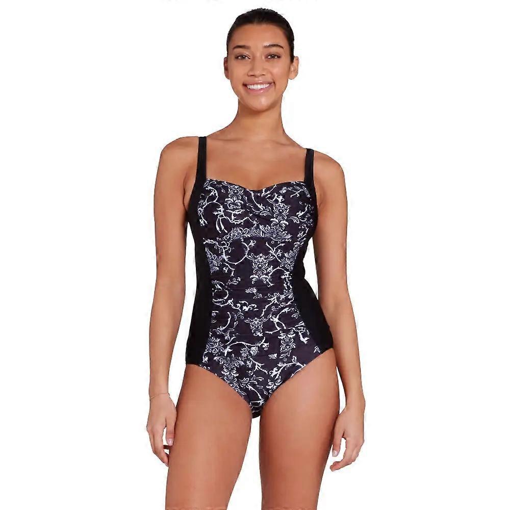 Maillot De Bain Classique Ruché Sur Le Devant - Noir/Blanc