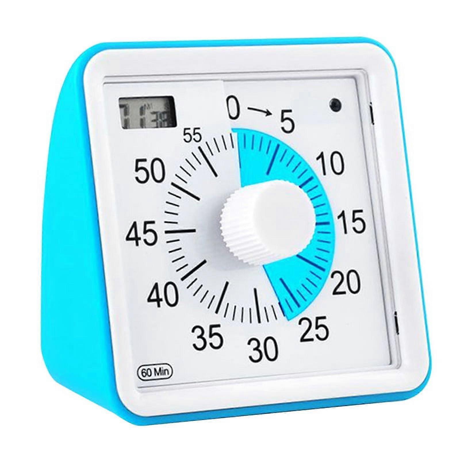 Visual Timer with Protective Case, Silent 60 Minute Countdown Timer for Kids and Adults with Low Power Reminder Blue