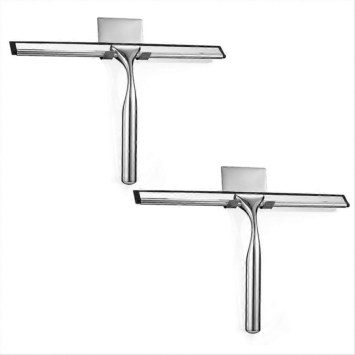 2-Pack Multi-Purpose Shower Scrapers Squeegees with Adhesive Hook Stainless Steel Wiper Window Clea