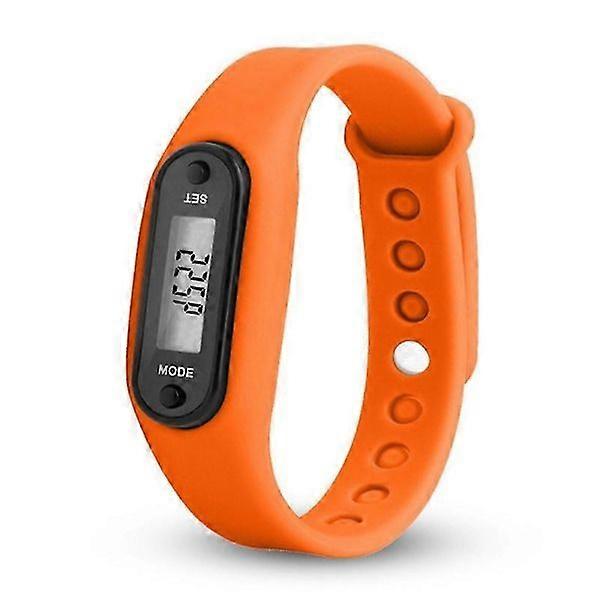 Reloj de pulsera LCD con podmetro, contador de pasos, distancia y caloras, color naranja.