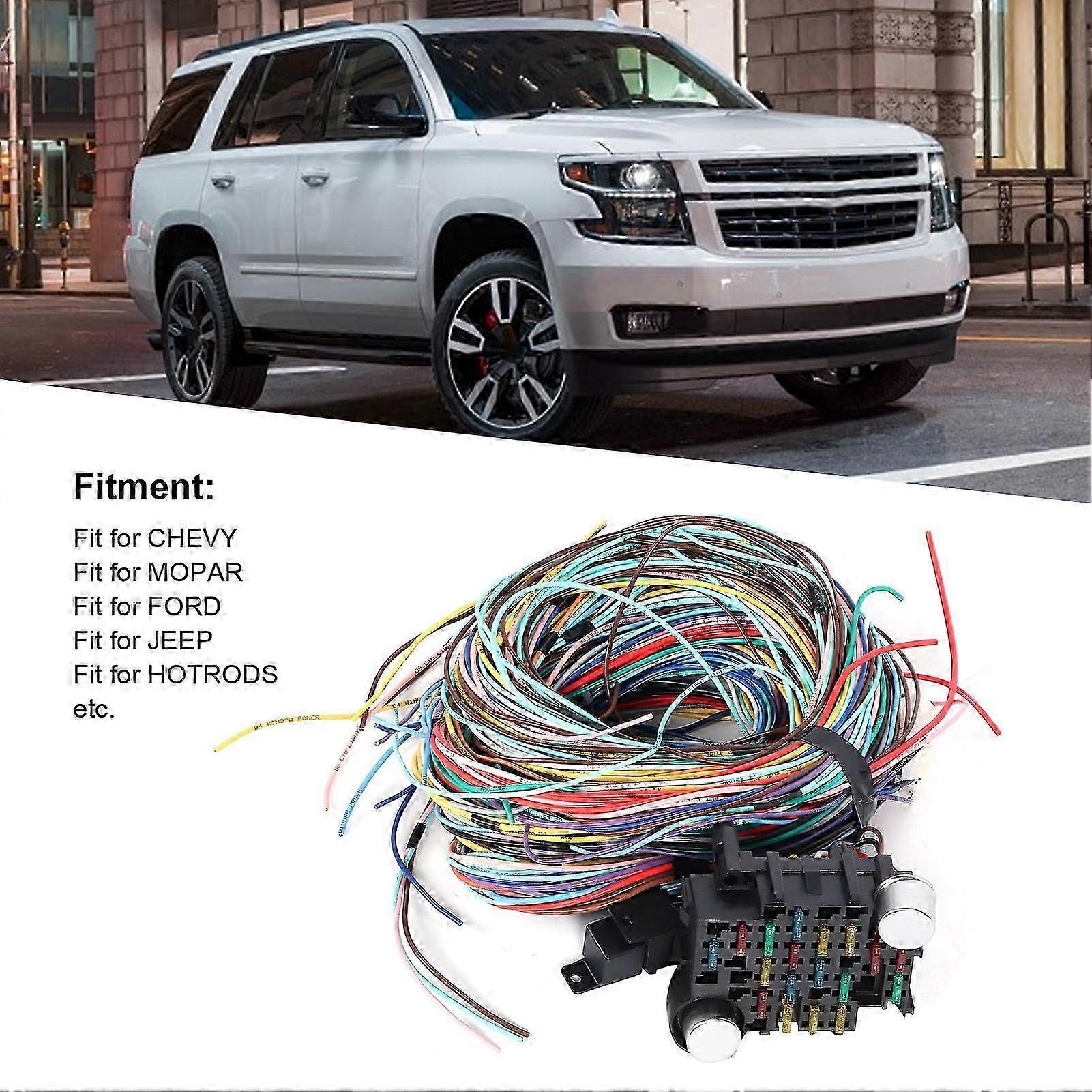 21-Circuit 17-Fuse Universal Wiring Harness Set with Long Wires for Chevy