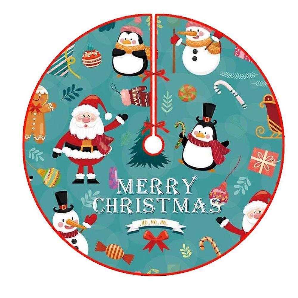 90cm Christmas Tree Skirt Snowflake Print Snowman Snowflake Xmas Tree Carpet Santa Claus Printed Christmas Decor Mat
