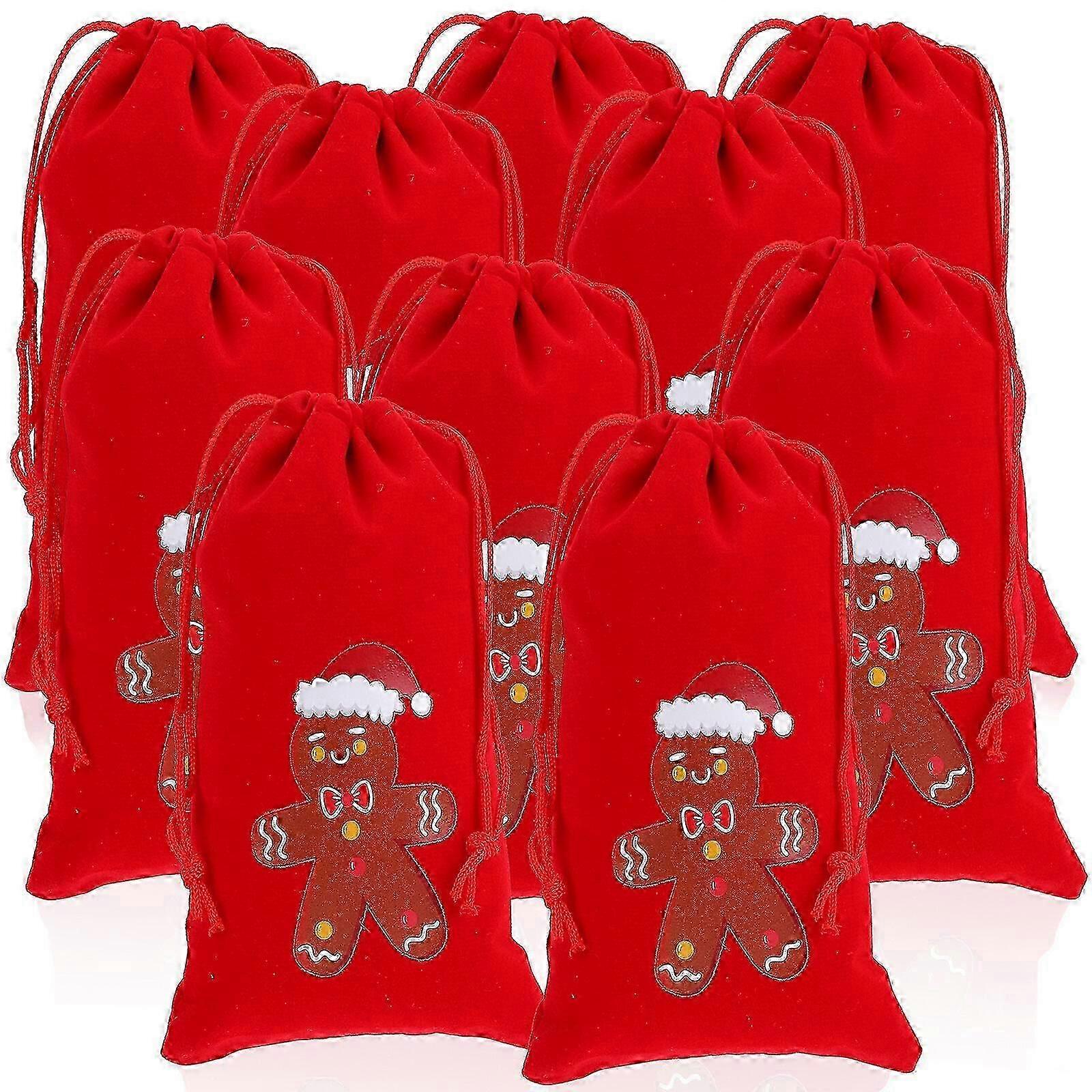 Holiday stocking sacks for gifts - 10pcs bear print drawstring bags