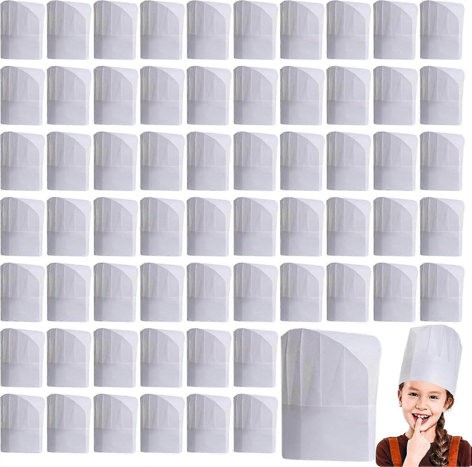 100-pakning engangs kokkehatter, 8 tommer hvite ikke-vevde luer for barns matlaging, baking, fester, hjem, skole