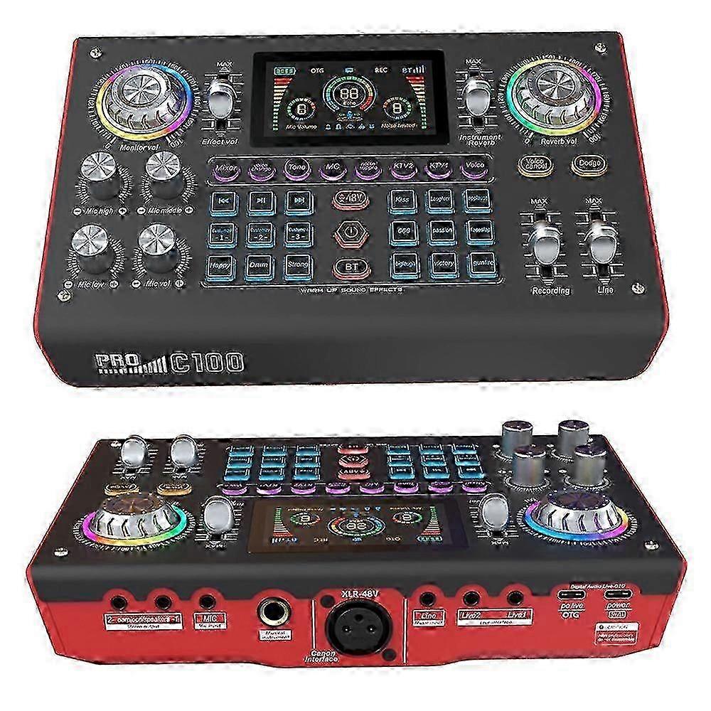 C100pro 5 Sound Effects Portable Live Sound Card Audio Mixer for Streaming / Recording 2025