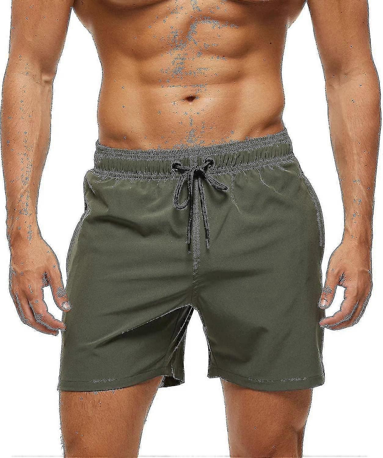Homens s calções de banho com zíper bolso impermeável secagem rápido maiô shorts com cordão ajustável-YuJia