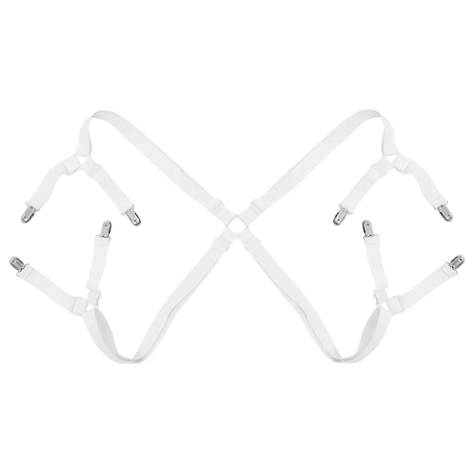 Adjustable Bed Sheet Straps with Elastic Clips for Fitted Sheets and Duvet Covers, 8 Piece Set White
