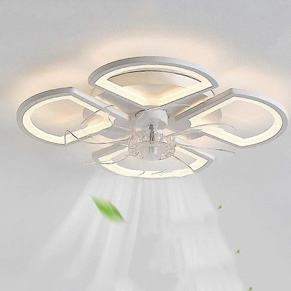 Modern Minimalist LED Ceiling Fan With Lights And Remote Control, Dimmable Flush Mount Low Profile White Fan For Bedroom Decor