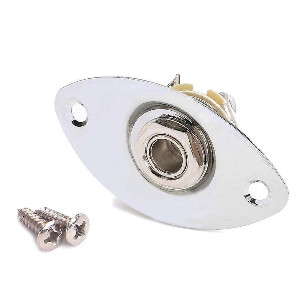 Guitar Jack Socket Indented Oval Pickup Output with 2 Mounting Screws Silver