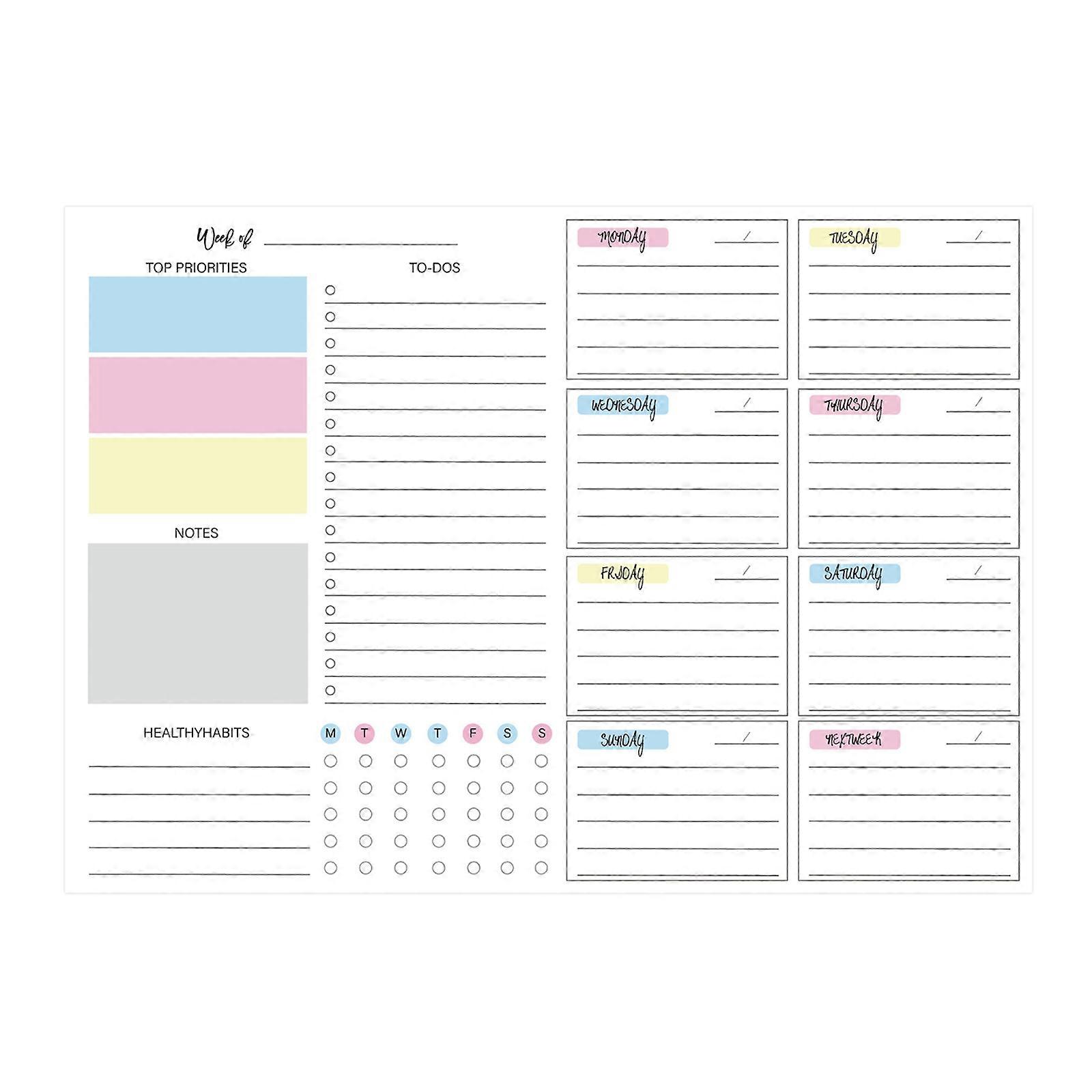 52Color Weekly Tearable Planners Pad For Efficient Time Management Goal Tracking On Paper Schedule Notepad  For Student Multicolor