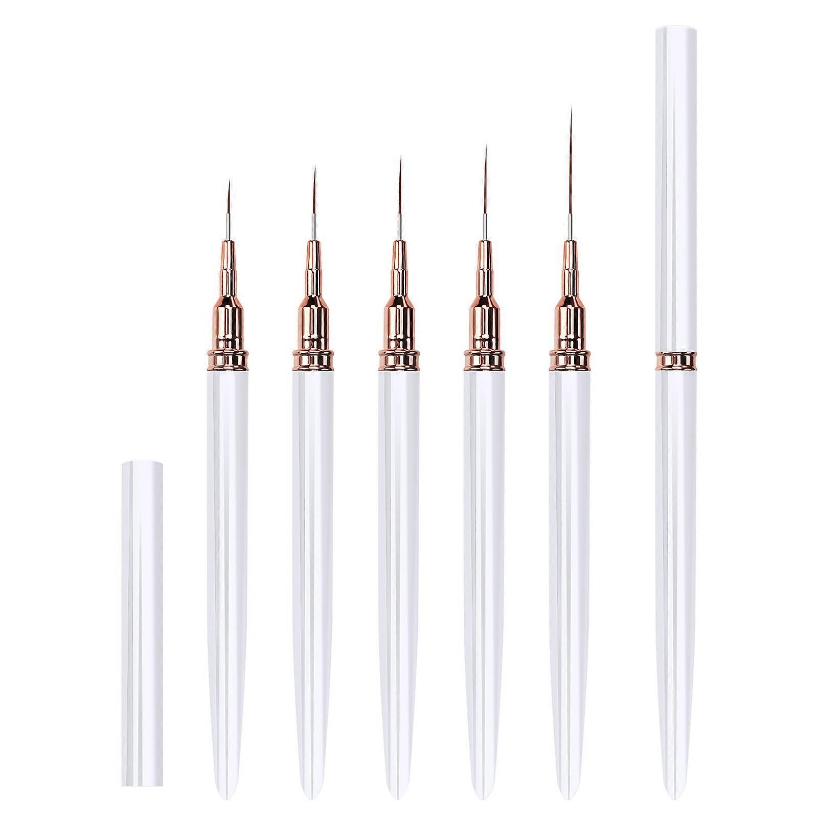 Pack Of 5 Professional Nail Art Brushes Set MultiFunctional Tip Painting Brush For Intricate Designs Precise Detailing  White