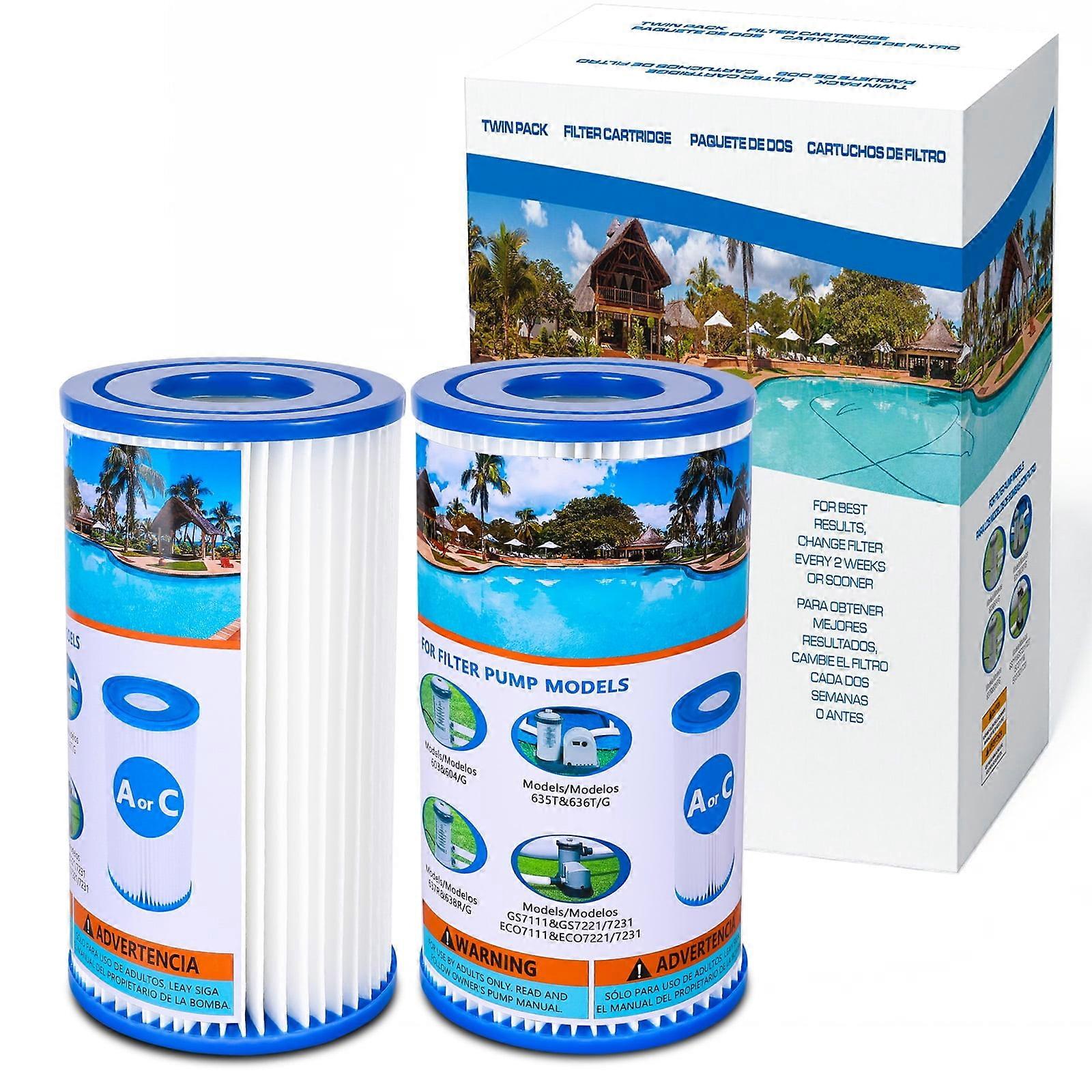 2Pack Type A/C Pool Filter Summer Pool Pump Replacement Cartridge