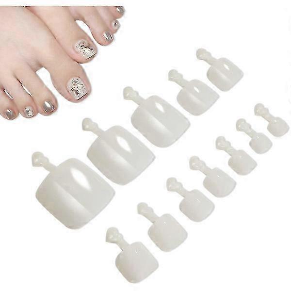 Set of 100 False Toe Nails, 12 Different Sizes, Short and Square in Natural Color