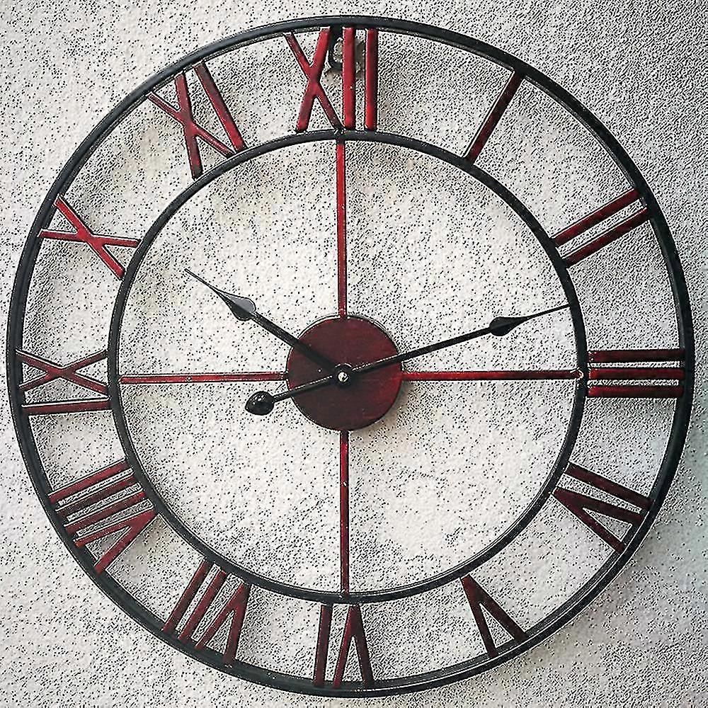 47cm Red Metal Roman Numerals Wall Clock-hy