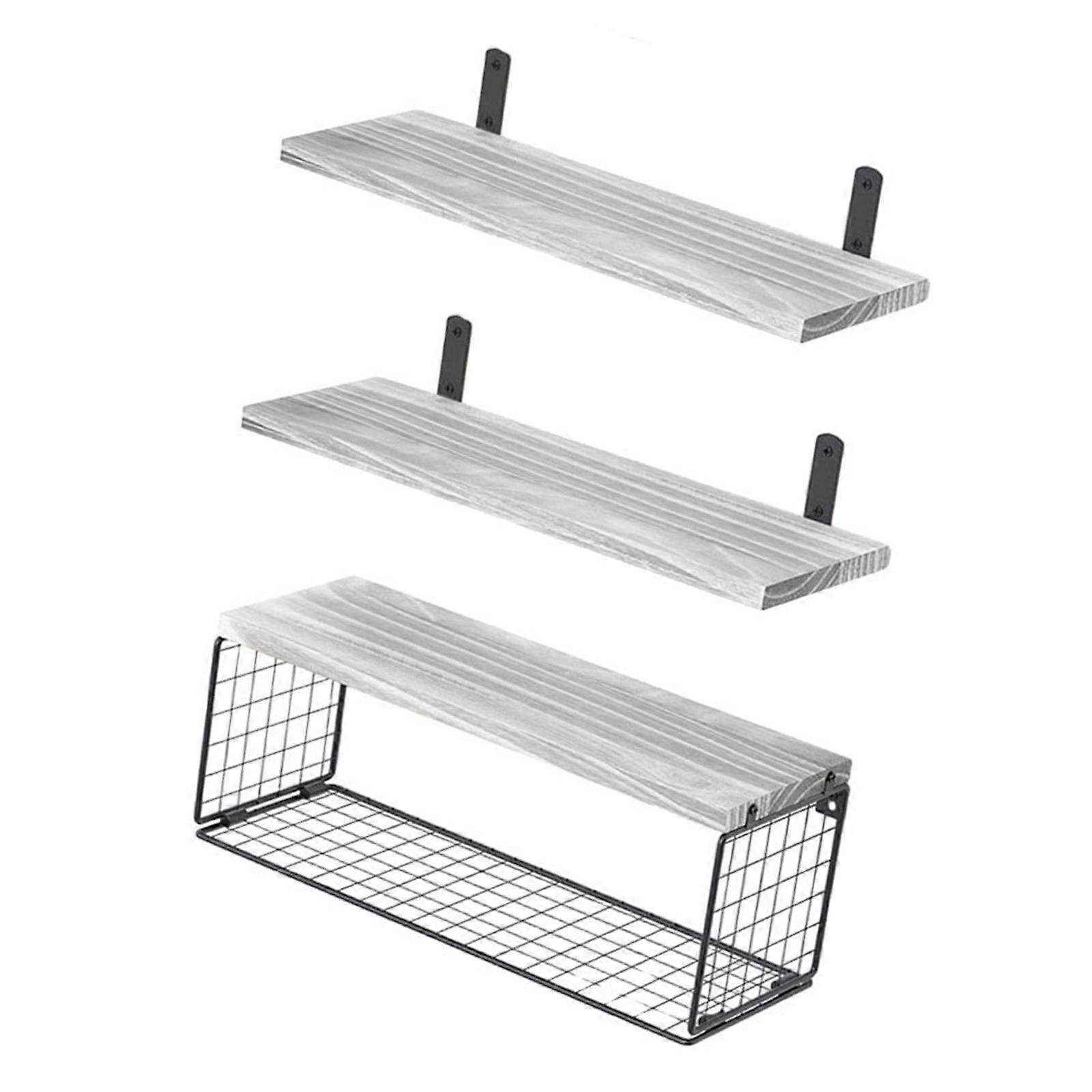 Practical Bathroom Floating Storage Shelves with Elegant Color Set of 3 Wood Wall Mounted Shelves for Organized Multicolor