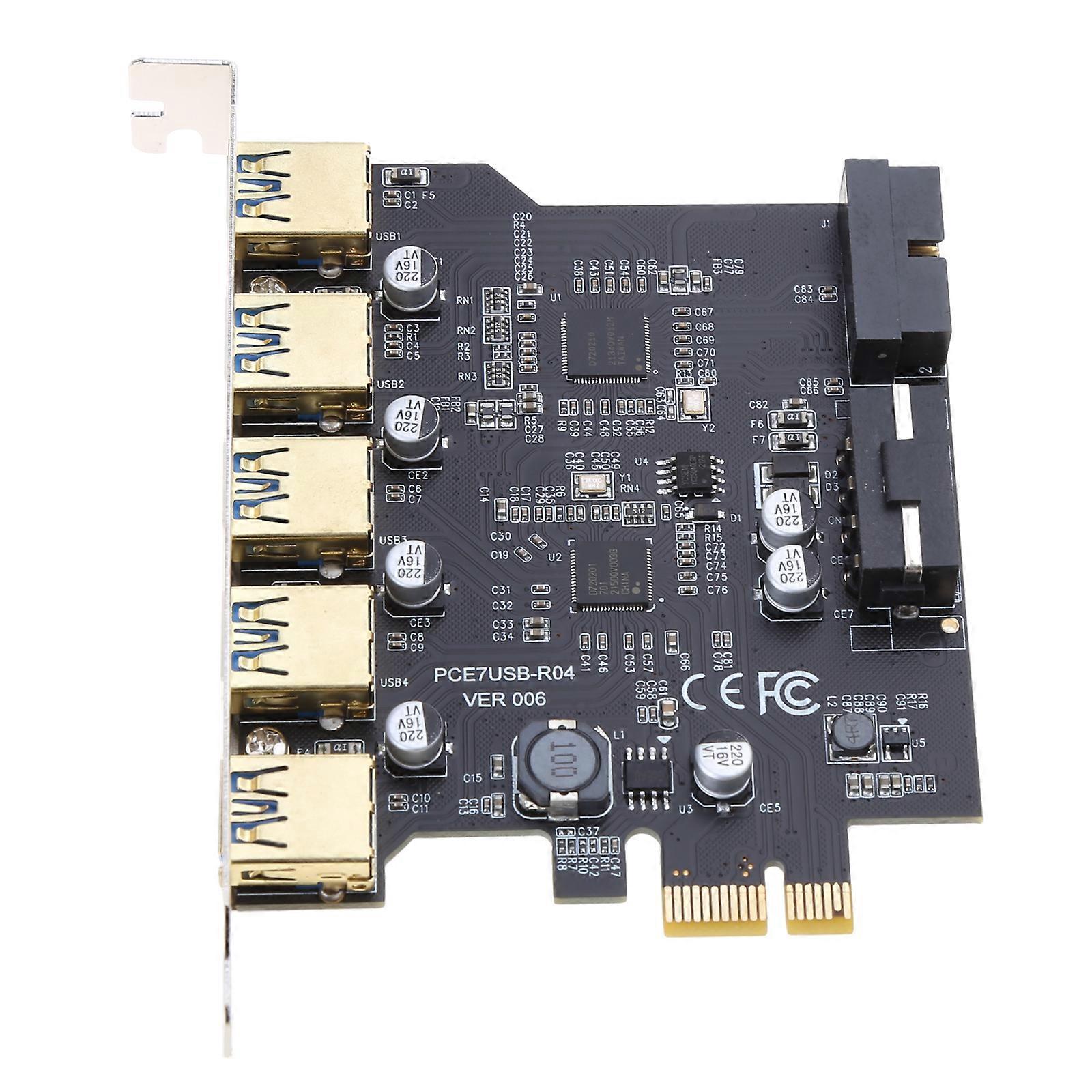 USB 3.0 PCI-E Expansion Card 7 Ports Adapter External Controller for Express 19Pin Slot SATA Power Connector Cord Multicolor