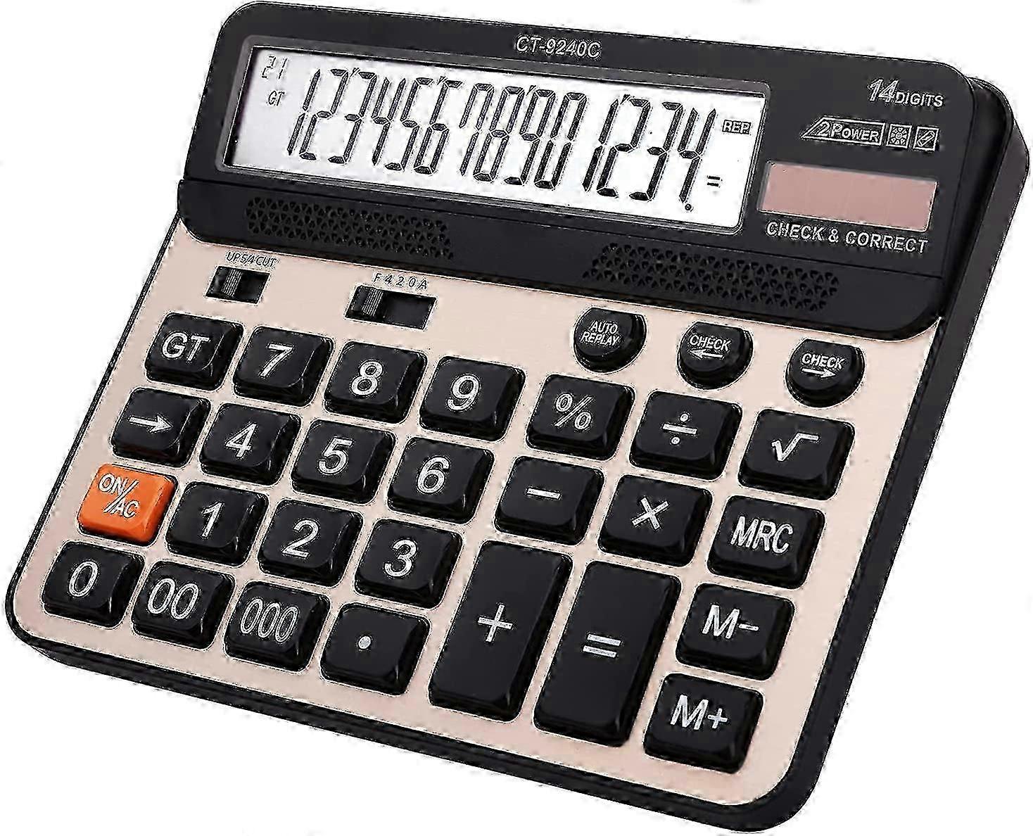 Large Button Calculator, Large LCD Display 14 Digits Desktop Check&Correct Electronic Calculator(CT-9240C)