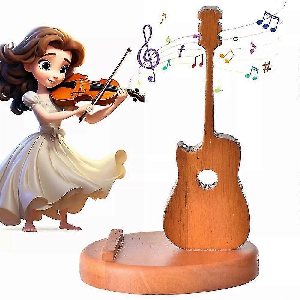 Mobiltelefonhållare formad som en gitarr i trä