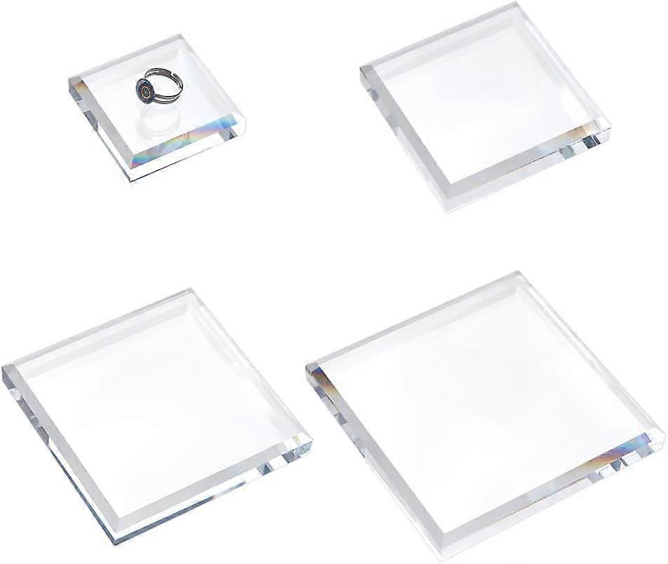 4 Pcs Acrylic Display Block 4 Sizes Clear Acrylic Cube Pedestals Mini Square Display Stand for Jewelry Gem Crafts and Small Collectables