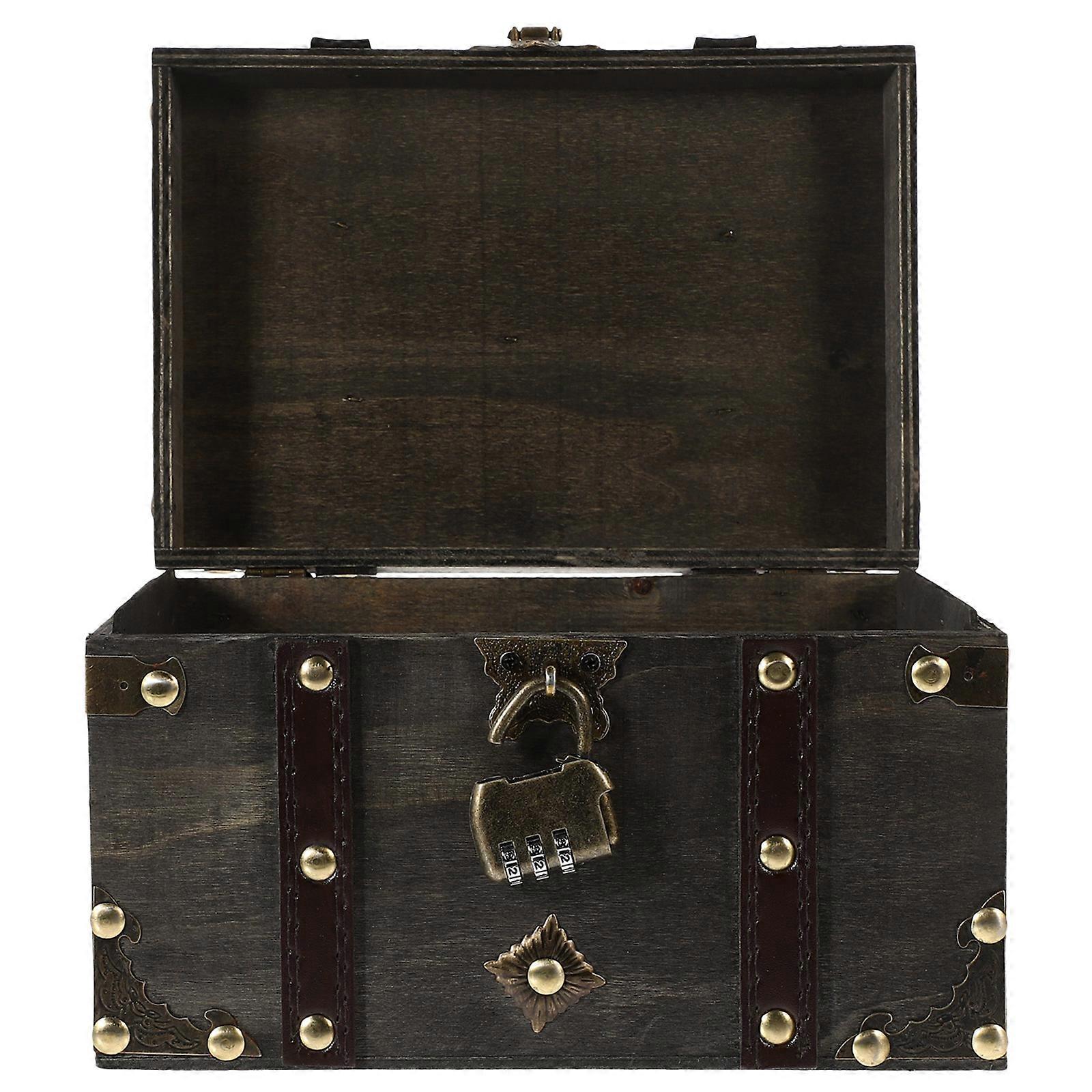 Pirate Treasure Chest Wood Storage Box with Lock 3Pcs Multi-Use Organizer