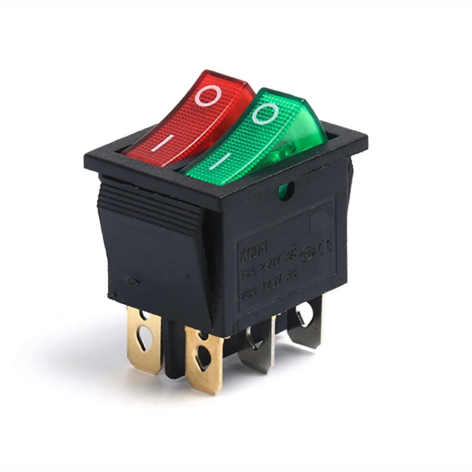 Rocker Switch DPST 16A 250V BoatShaped with Lamp 6 Pin SnapOn ON/Off Durable Copper Contacts