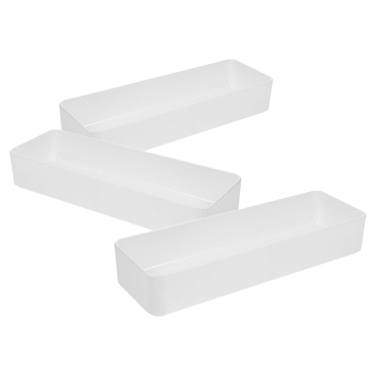 3Pcs White Plastic Drawer Organizer Box with MultiCompartment Design for Kitchen Office Cabinet