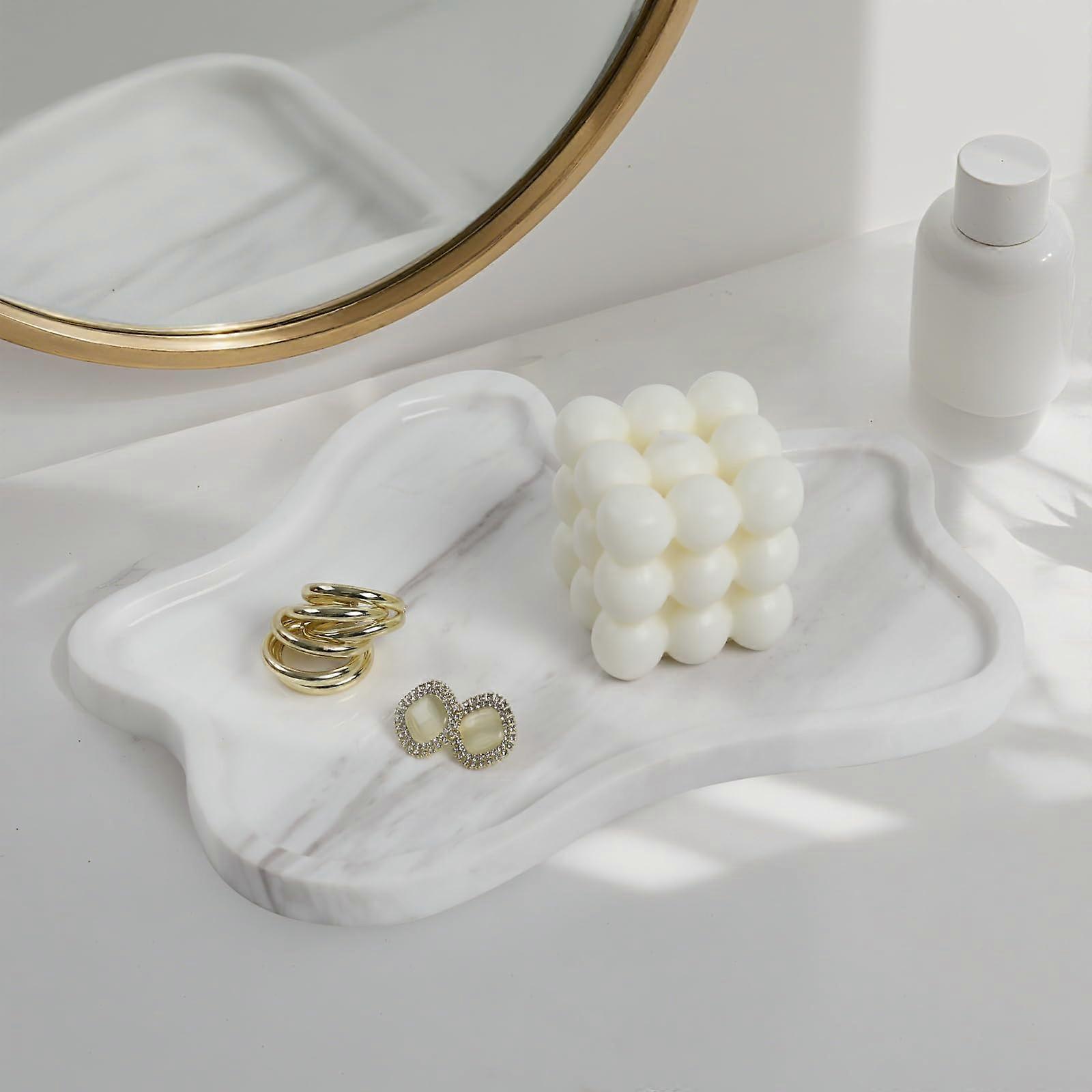 Marble Vanity Tray Volakas White, Cloud Shape Decorative Storage for Bathroom, Jewelry, Perfume