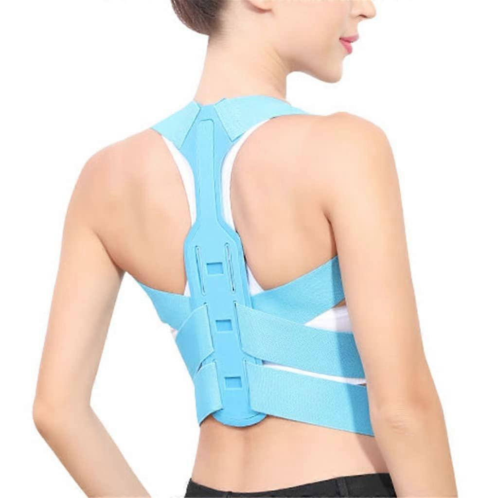 Posture Corrector Back Support Belt Adjustable Shoulder and Lumbar Brace for Spine Alignment Blue L