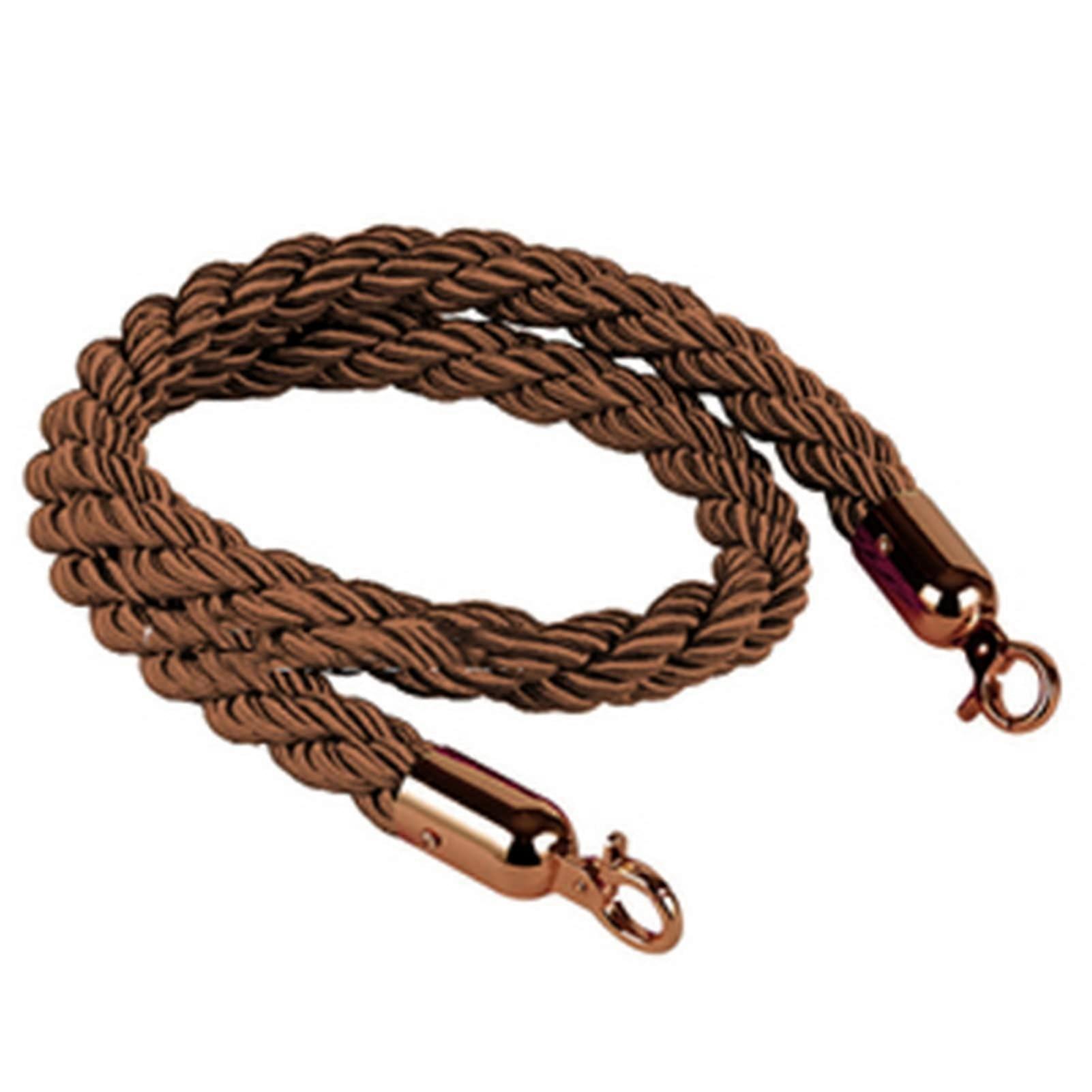 Crowd Control Stanchion Rope Brown Braided Hemp with Stainless Steel Hooks for Queue Barrier
